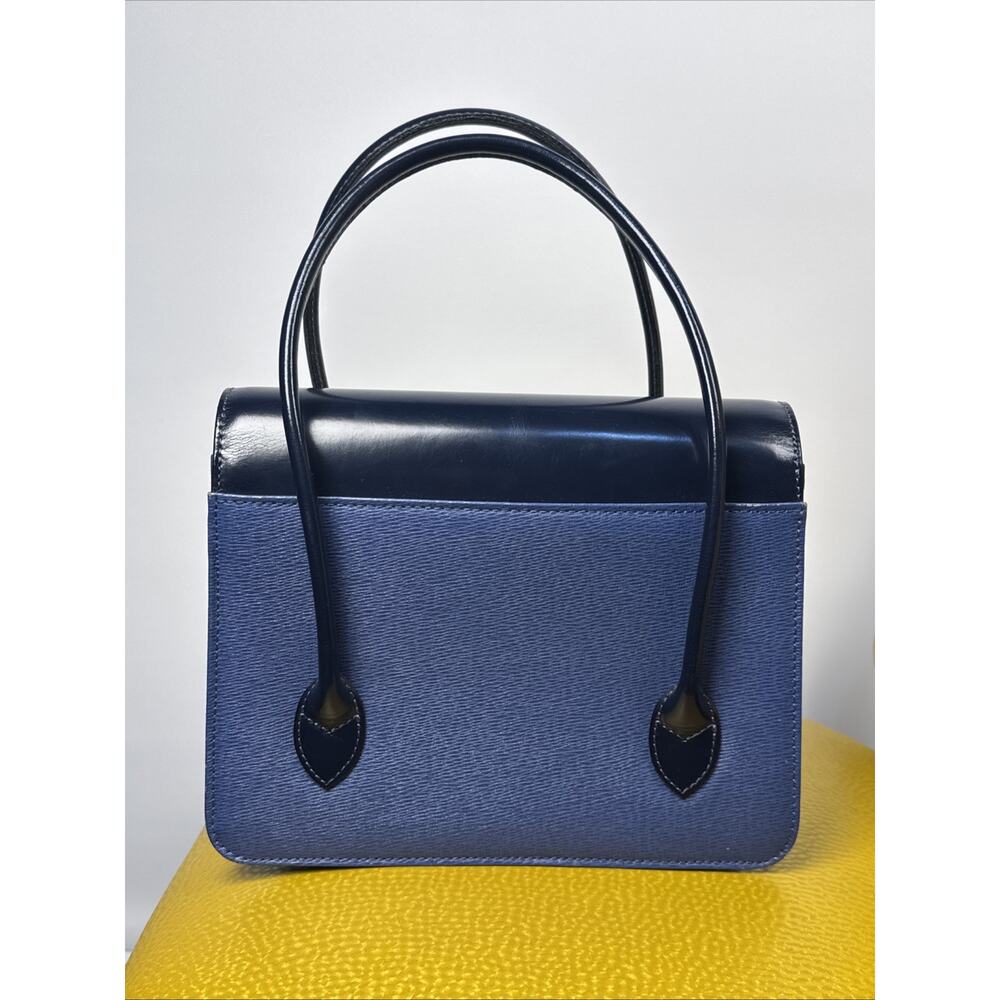 Burberry Hand Bag Leather Blue Navy Gold Auth - Picture 3 of 13